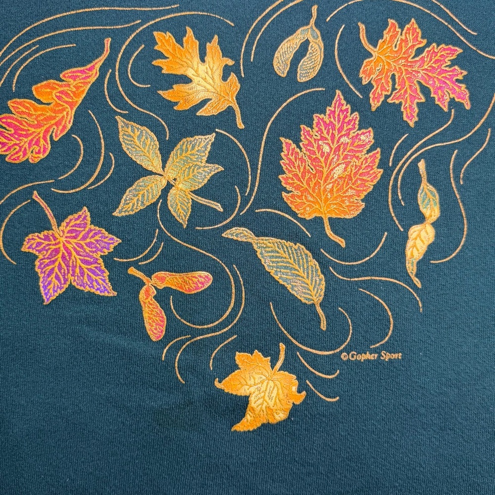 Vintage Gopher Sport Collared Sweatshirt Women’s XL Green Floral Print USA Made - Picture 3 of 11